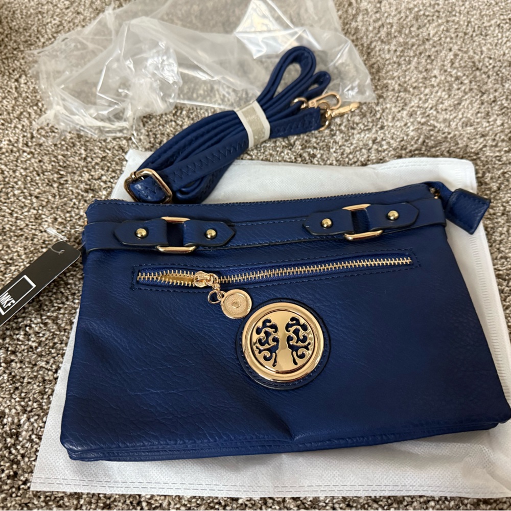 Mia K Stylish Navy Crossbody Bag with Gold Accents NWT